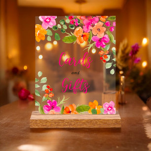 Boho fall orange floral watercolor bridal acrylic sign