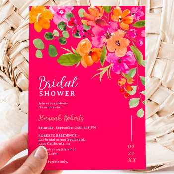 Boho Fall Orange Floral Watercolor Bridal Shower Invitation by girly_trend at Zazzle
