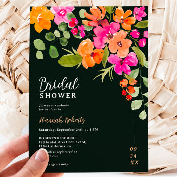 Boho Fall Orange Floral Watercolor Bridal Shower Invitation by girly_trend at Zazzle