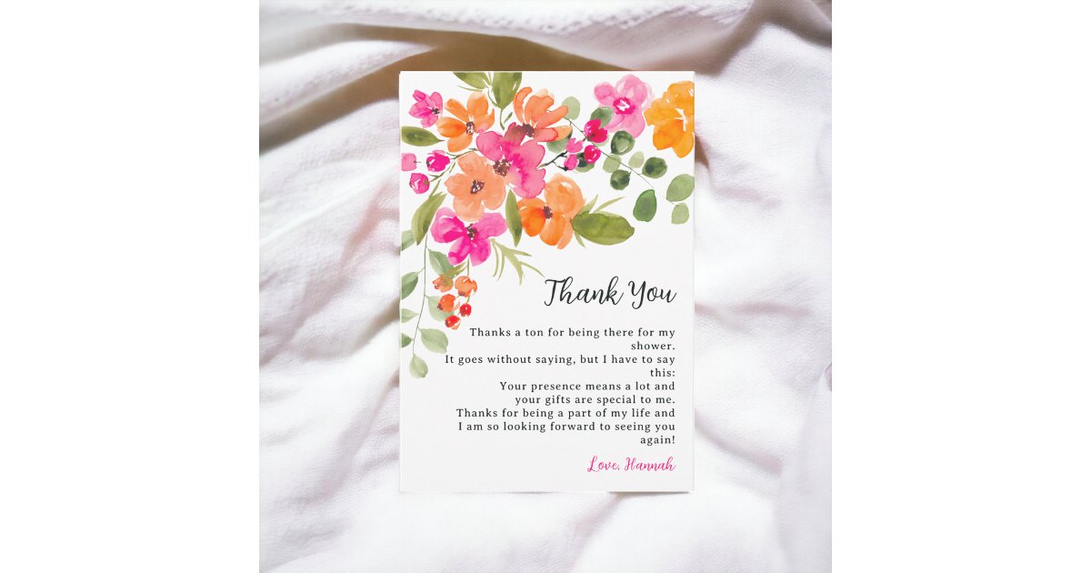 Boho fall orange floral watercolor bridal shower thank you card | Zazzle