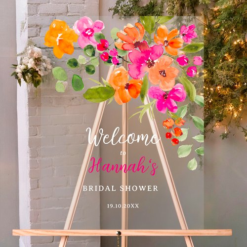 Boho fall orange floral watercolor bridal welcome acrylic sign