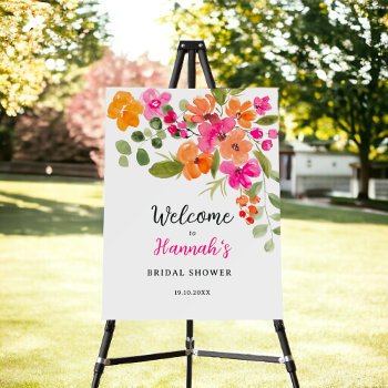 Boho Fall Orange Floral Watercolor Bridal Welcome Foam Board by girly_trend at Zazzle