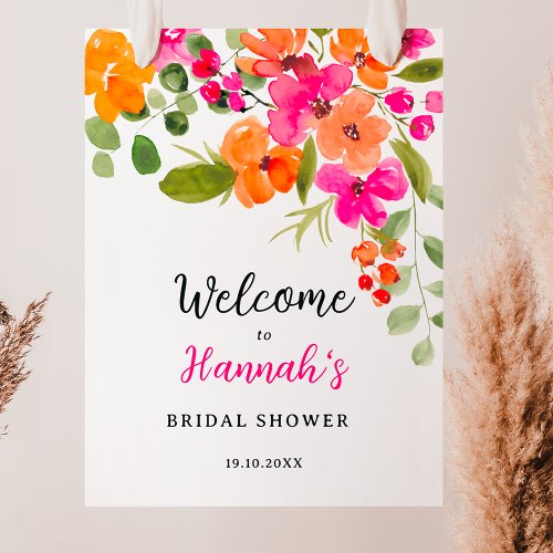 Boho fall orange floral watercolor bridal welcome poster