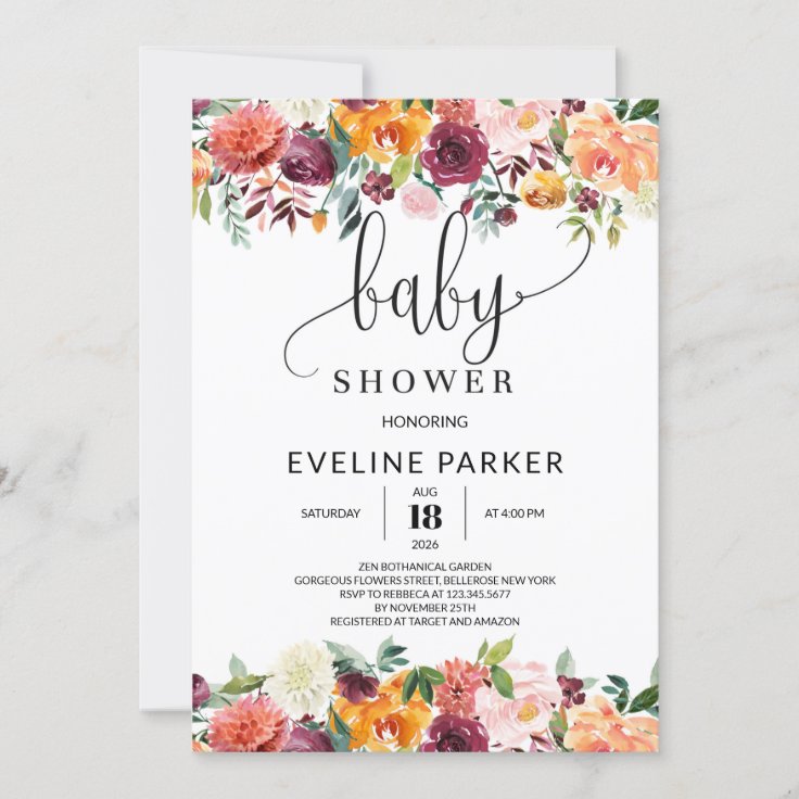 Boho Fall orange marigold baby shower invitation | Zazzle