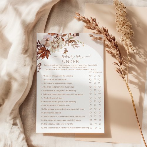 Boho fall over or under bridal shower game