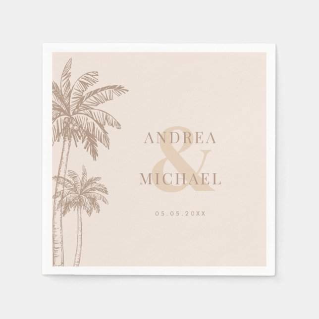 Boho Fall Palm Trees Ampersand Beach Wedding Napkins (Front)