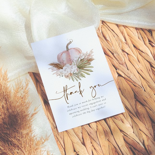 Boho Fall Pampas & Pumpkin Bridal Shower Thank You Card (Creator Uploaded)