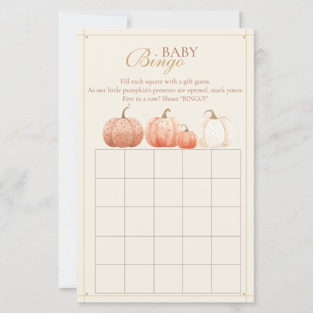 Boho Fall Polka Dot Pumpkins Baby Shower Bingo (Front)