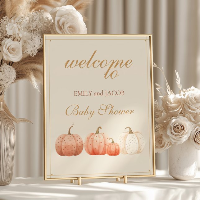 Boho Fall Polka Dot Pumpkins Baby Shower Welcome Poster (Creator Uploaded)