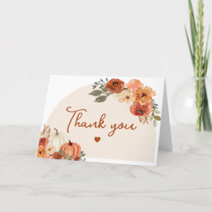 Boho Fall Pumpkin Autumn Floral Bridal Shower Letterpress Thank You Card