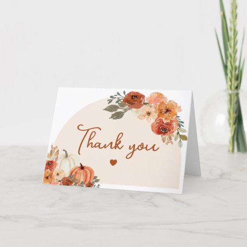 Boho Fall Pumpkin Autumn Floral Bridal Shower Thank You Card