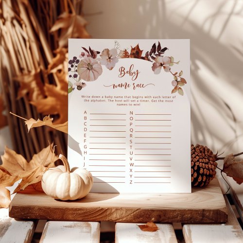 Boho fall pumpkin baby name race game