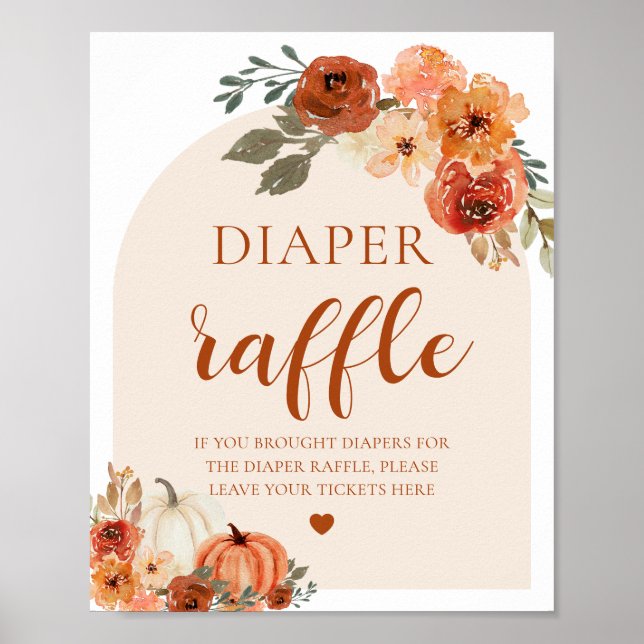 Boho Fall Pumpkin Baby Shower Diaper Raffle Sign (Front)