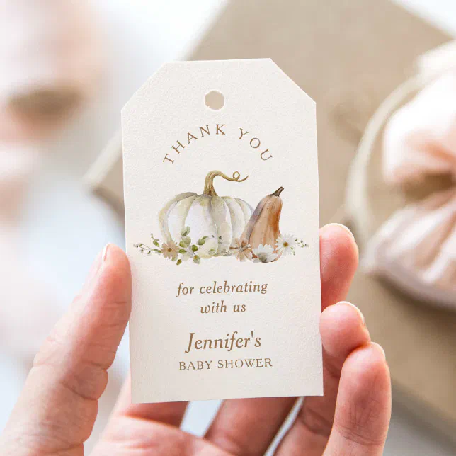 Boho Fall Pumpkin Baby Shower Thank you Gift Tags | Zazzle