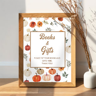 Boho Fall Pumpkin Books and Gifts Baby Shower Poster