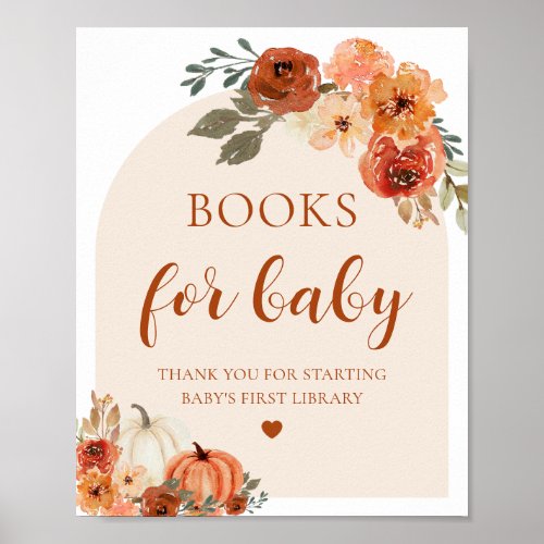 Boho Fall Pumpkin Books for Baby Baby Shower Sign
