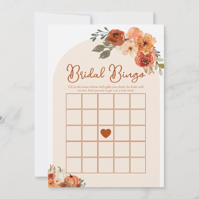 Boho Fall Pumpkin Bridal Bingo Bridal Shower Game Invitation (Front)