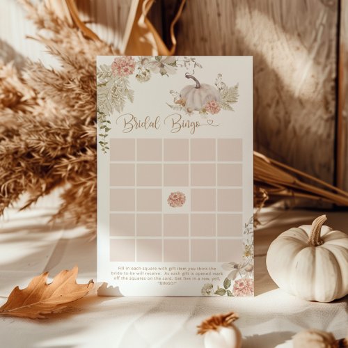 Boho fall pumpkin bridal shower bingo game