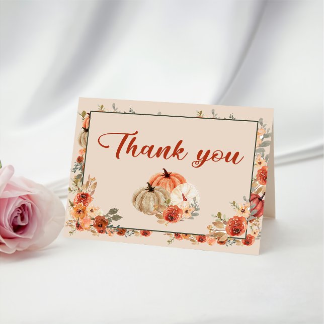 Boho Fall Pumpkin Bridal Shower Letterpress Thank You Card (Creator Uploaded)