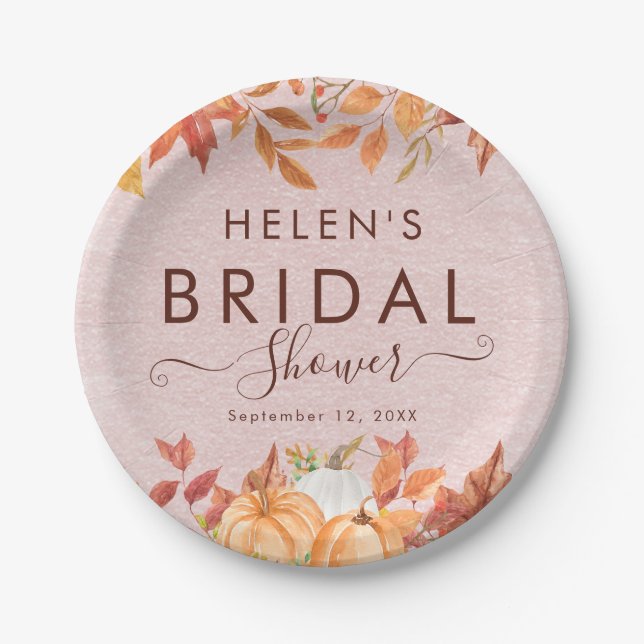 Boho Fall Pumpkin Bridal Shower Paper Plates (Front)