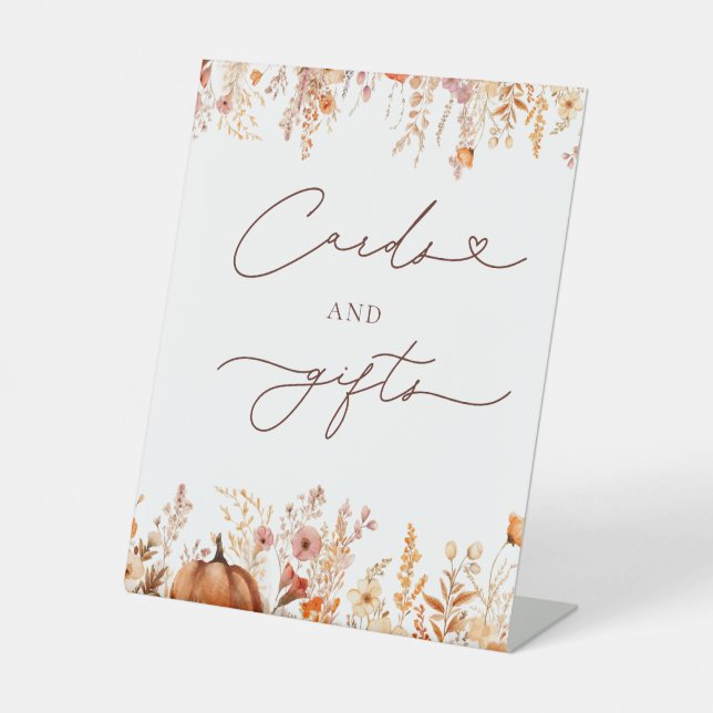 Boho Fall Pumpkin Bridal Shower Pedestal Sign (Front)