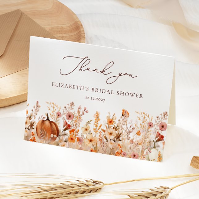 Boho Fall Pumpkin Bridal Shower Thank You Card (Creator Uploaded)