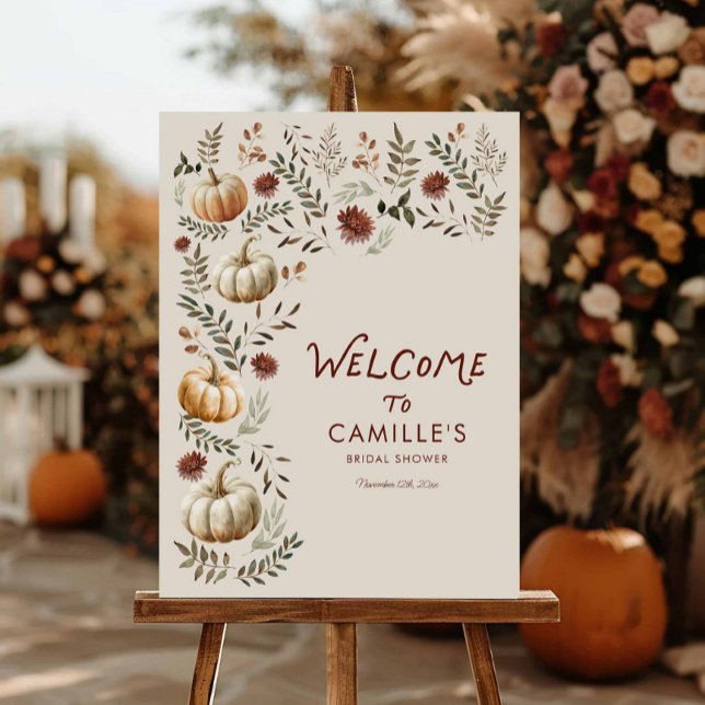 Boho Fall Pumpkin Bridal Shower Welcome Sign (Rustic Boho Fall Wedding Shower Welcome Sign)