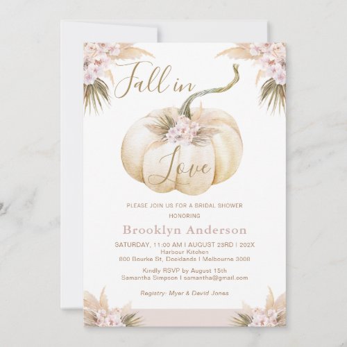 Boho Fall Pumpkin Fall In Love Bridal Shower Invitation