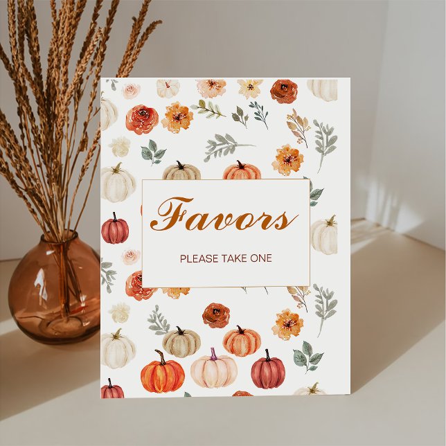 Boho Fall Pumpkin Favors Baby Shower Pedestal Sign (Creator Uploaded)