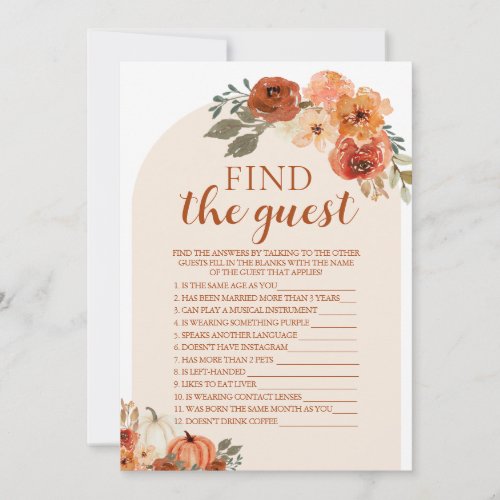 Boho Fall Pumpkin Find The Guest Baby Shower Game Invitation
