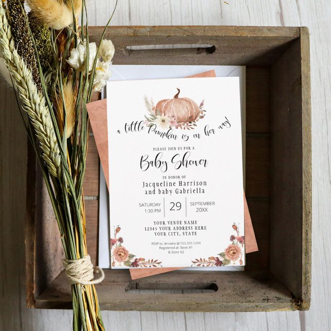 BOHO Fall Pumpkin Floral Autumn Leaf Pampas Grass Invitation (Creator Uploaded)