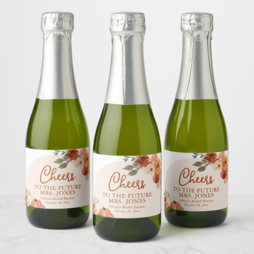 Boho Fall Pumpkin Future Mrs Bridal Shower Mini Sparkling Wine Label