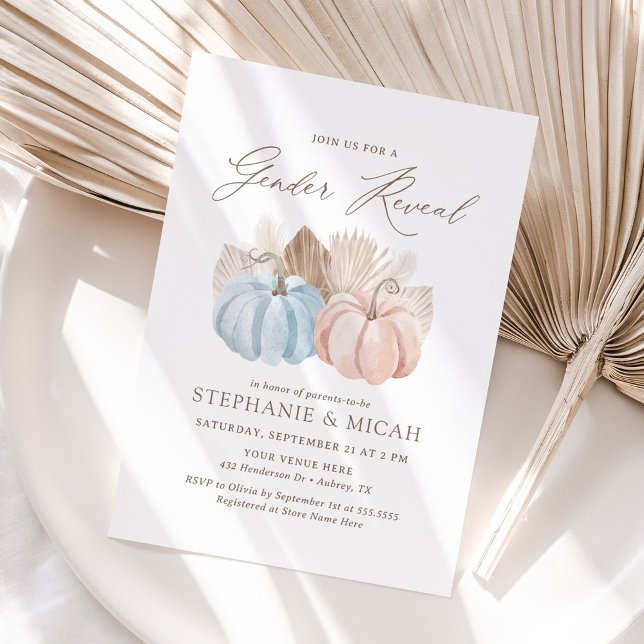 Boho Fall Pumpkin Gender Reveal Invitation (Creator Uploaded)