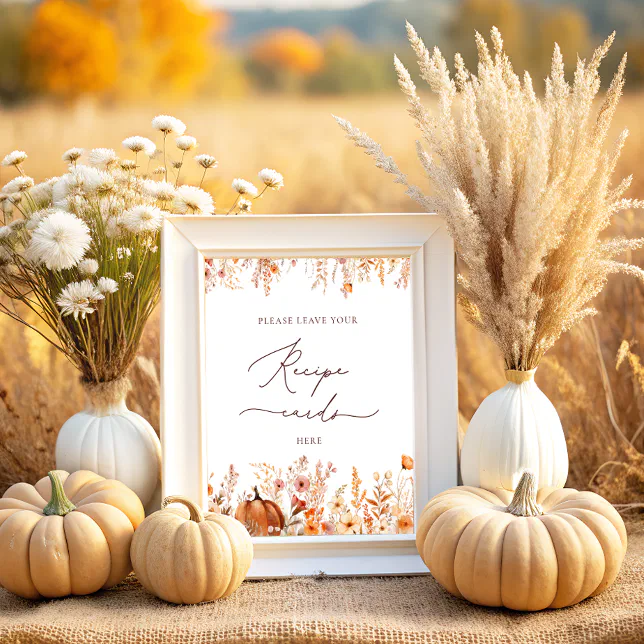 Boho Fall Pumpkin Leave Your Recipe Card Here Poster | Zazzle