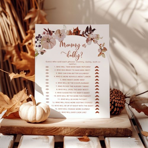 Boho fall Pumpkin mommy or daddy baby shower game