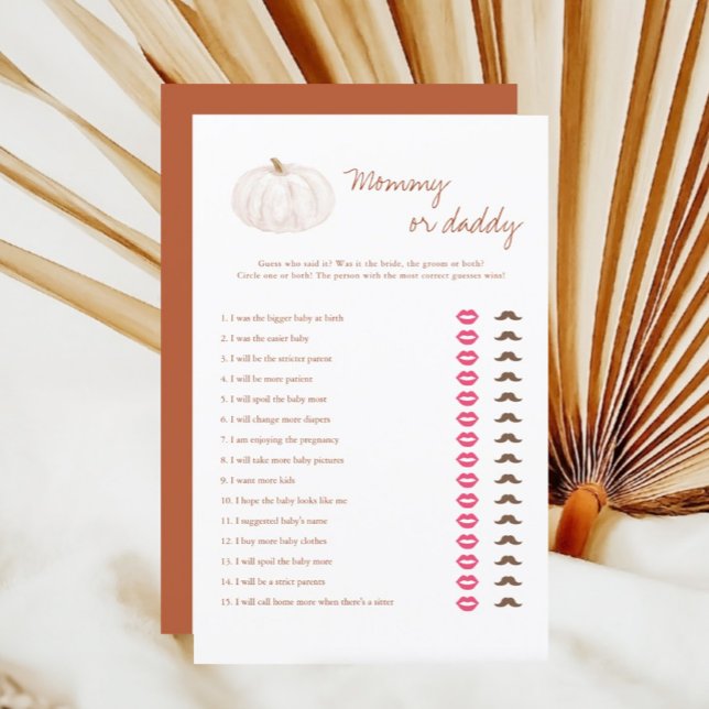 Boho Fall Pumpkin Mommy Or Daddy Game Cards (Creator Uploaded)