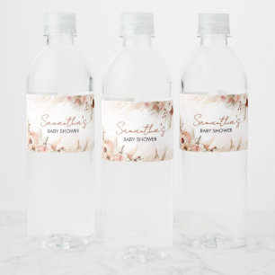 Boho Fall Pumpkin Pampas Grass Baby Shower Water Bottle Label