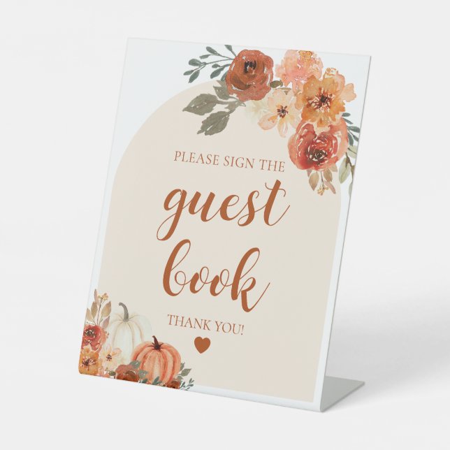 Boho Fall Pumpkin Please Sign our Guess Book Sign (Front)