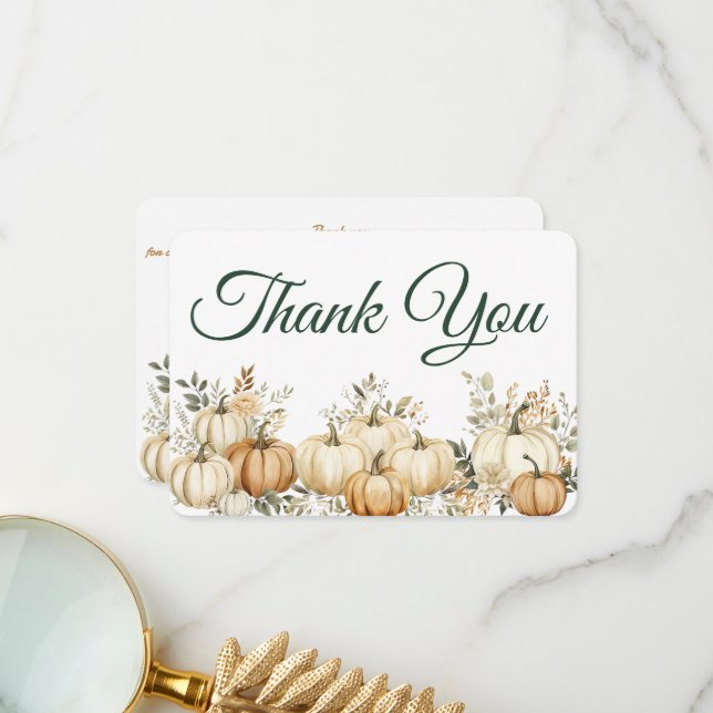 Boho Fall Pumpkin Thanksgiving Party Thank You Card (Front/Back In Situ)