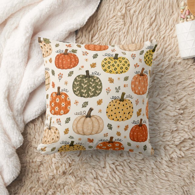 Boho Fall Pumpkin Throw Pillow (Blanket)