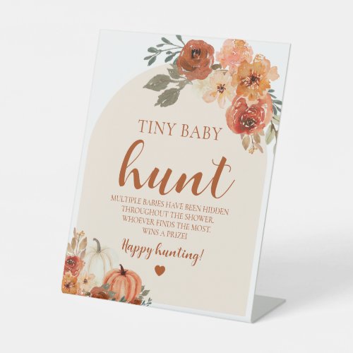 Boho Fall Pumpkin Tiny Baby Hunt Baby Shower Game Pedestal Sign