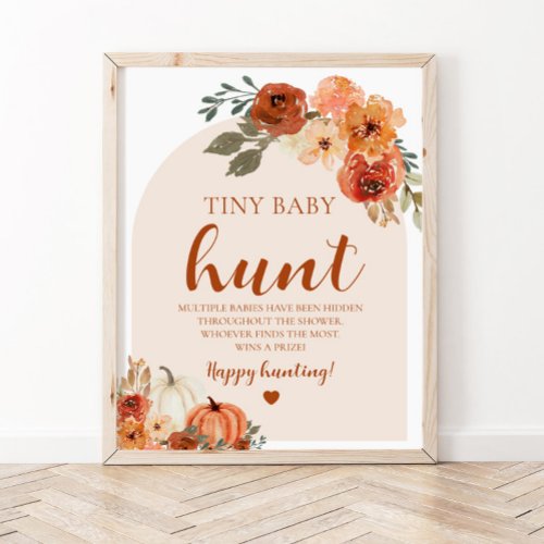 Boho Fall Pumpkin Tiny Baby Hunt Baby Shower Game Poster