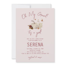 Boho Fall Pumpkin Watercolor Girl Baby Invitation