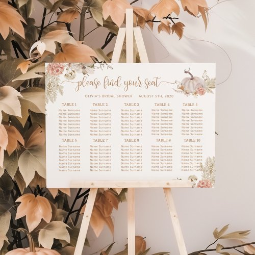 Boho fall pumpkin wedding seating chart foam board