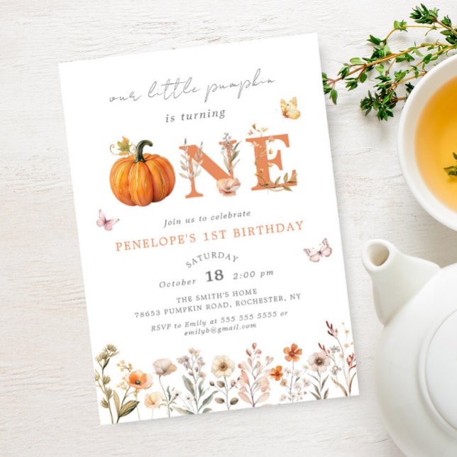 Boho Fall Pumpkin Wildflower 1st Birthday Invitation (Creator Uploaded)