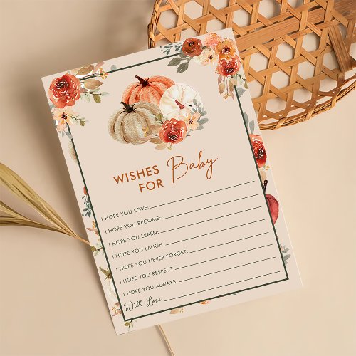 Boho Fall Pumpkin Wishes For Baby Shower Game Card