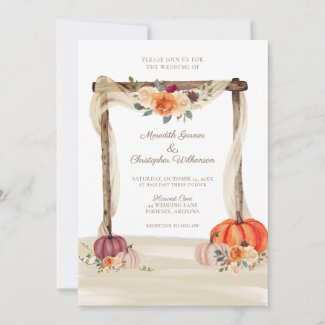 Boho Fall Pumpkins Beach Arbor Wedding Invitation