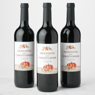 Fall Pumpkins Wedding Wine Label