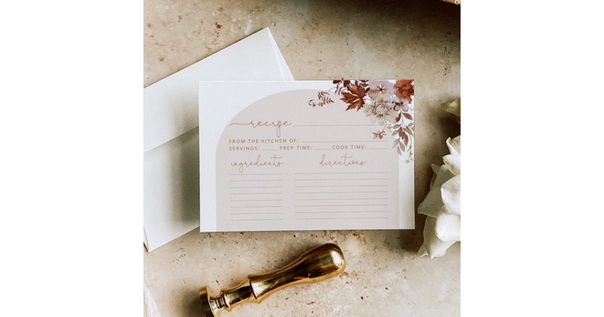 Boho fall recipe card. Elegant arch Recipe card | Zazzle