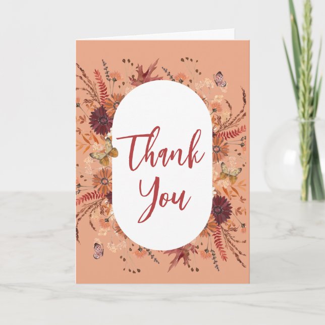 Boho Fall Rust Burgundy Mauve Pink photo  Thank You Card (Front)